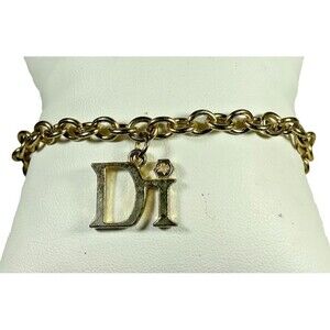 Vintage Diamond International Charm Bracelet DI Gold Tone 7.75” Genuine Stone